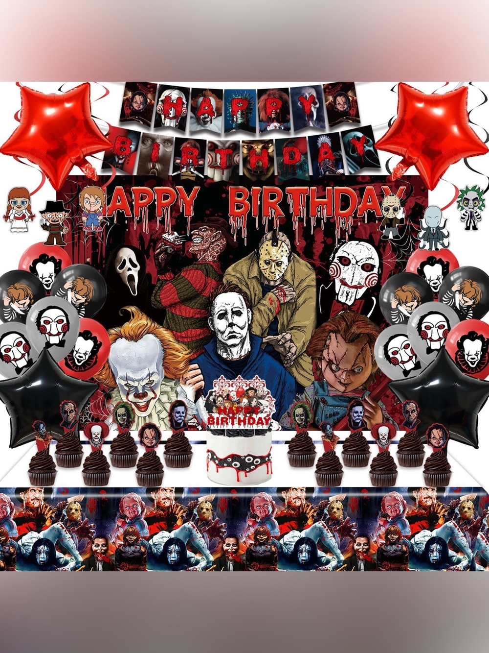 Horror Movie Characters Birthday Party Decoration Set- Red & Black (652578)